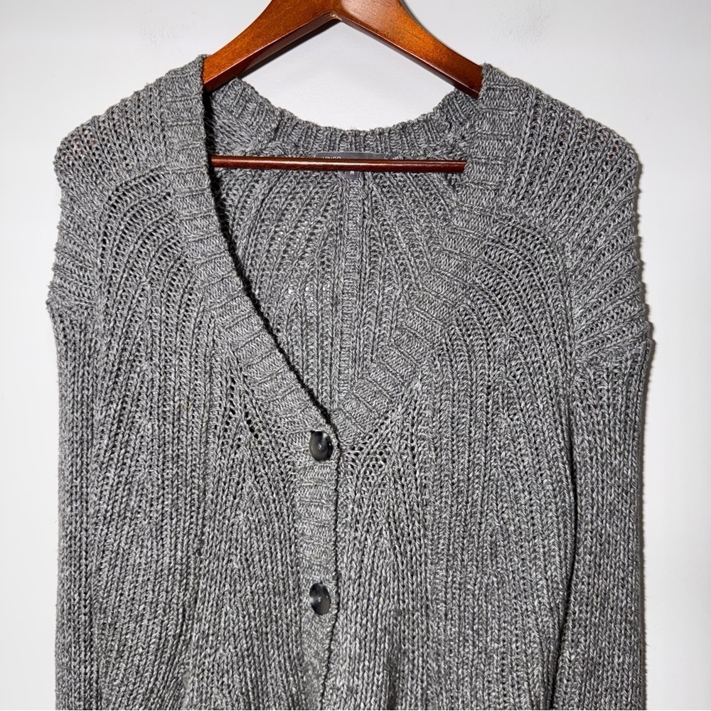 Vince Grey Knit Button Front Cotton Blend Cardigan Size Medium - Picture 3 of 13